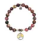 Pink Rhodonite Gemstone Bracelet with Rising Sun Sterling Silver Charm