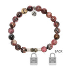 Pink Rhodonite Gemstone Bracelet with Unbreakable Sterling Silver Charm