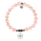 Pink Selenite Gemstone Bracelet with Happiness Sterling Silver Charm