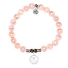 Pink Selenite Gemstone Bracelet with Waves of Strength Sterling Silver Charm