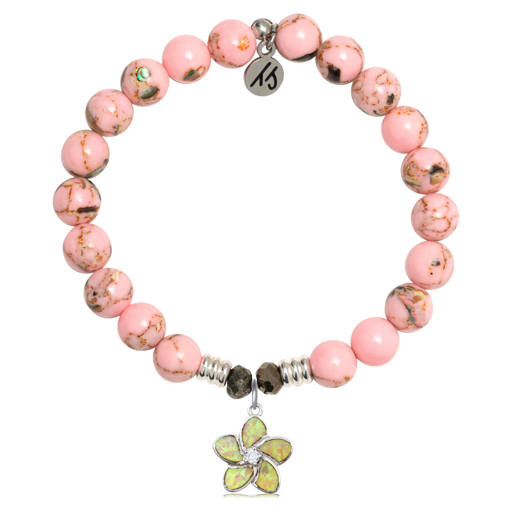 Pink Shell Stone Bracelet with Flower of Positivity Sterling Silver Charm