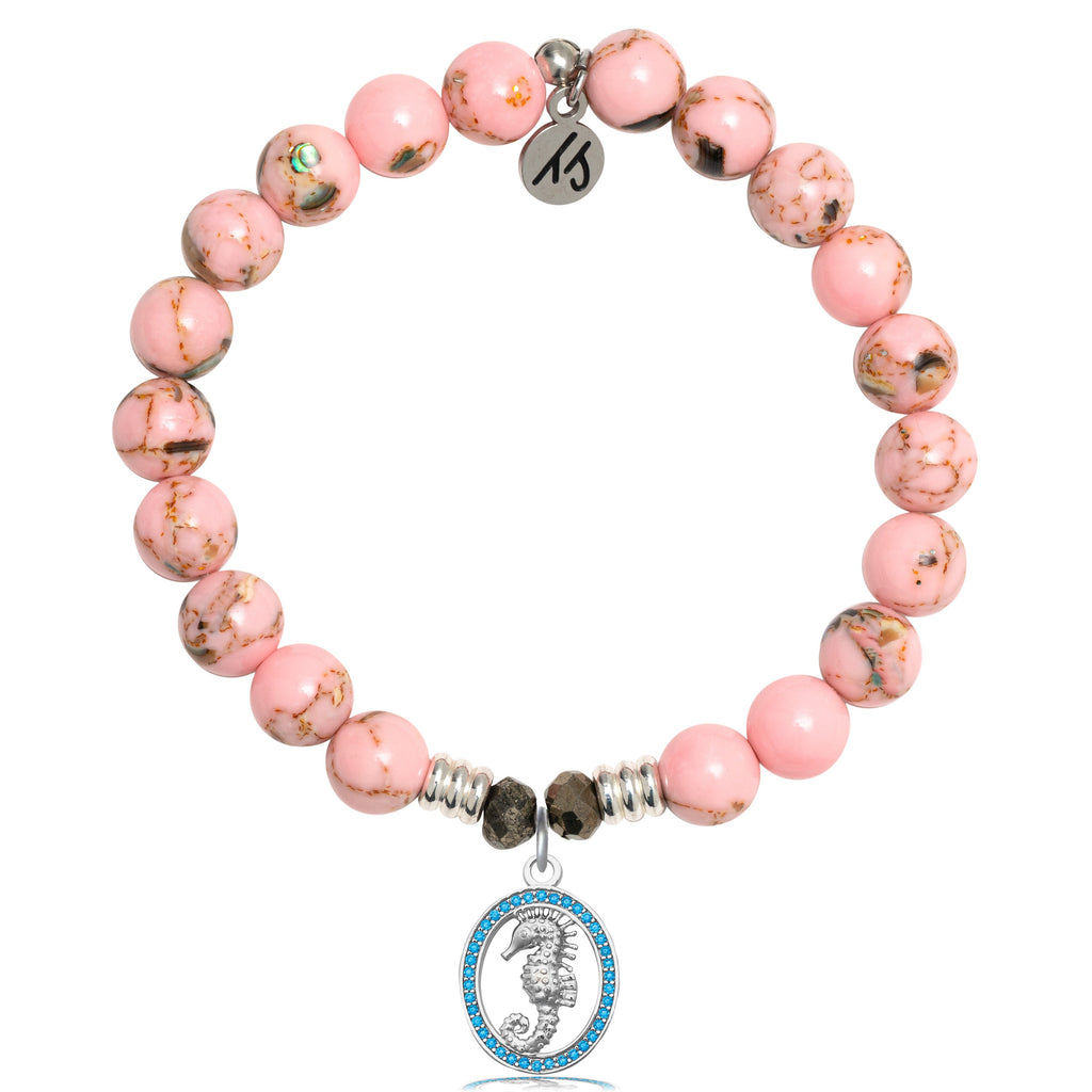 Pink Shell Stone Bracelet with Seahorse Sterling Silver Charm