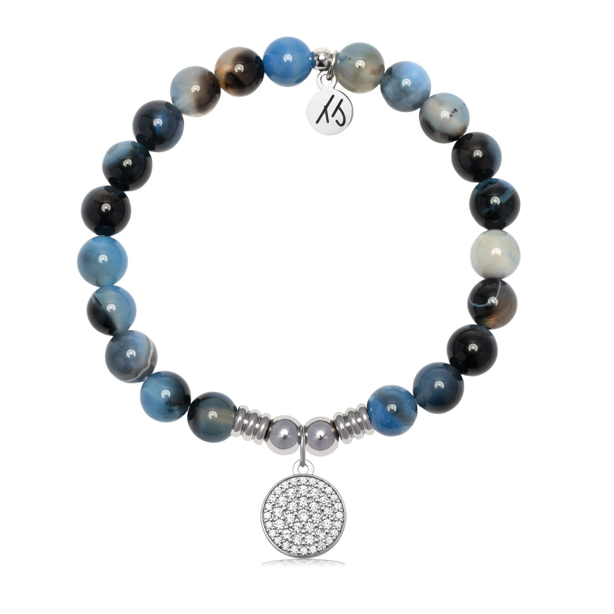 Positivity Charm with Black and Blue Agate Gemstone Bracelet