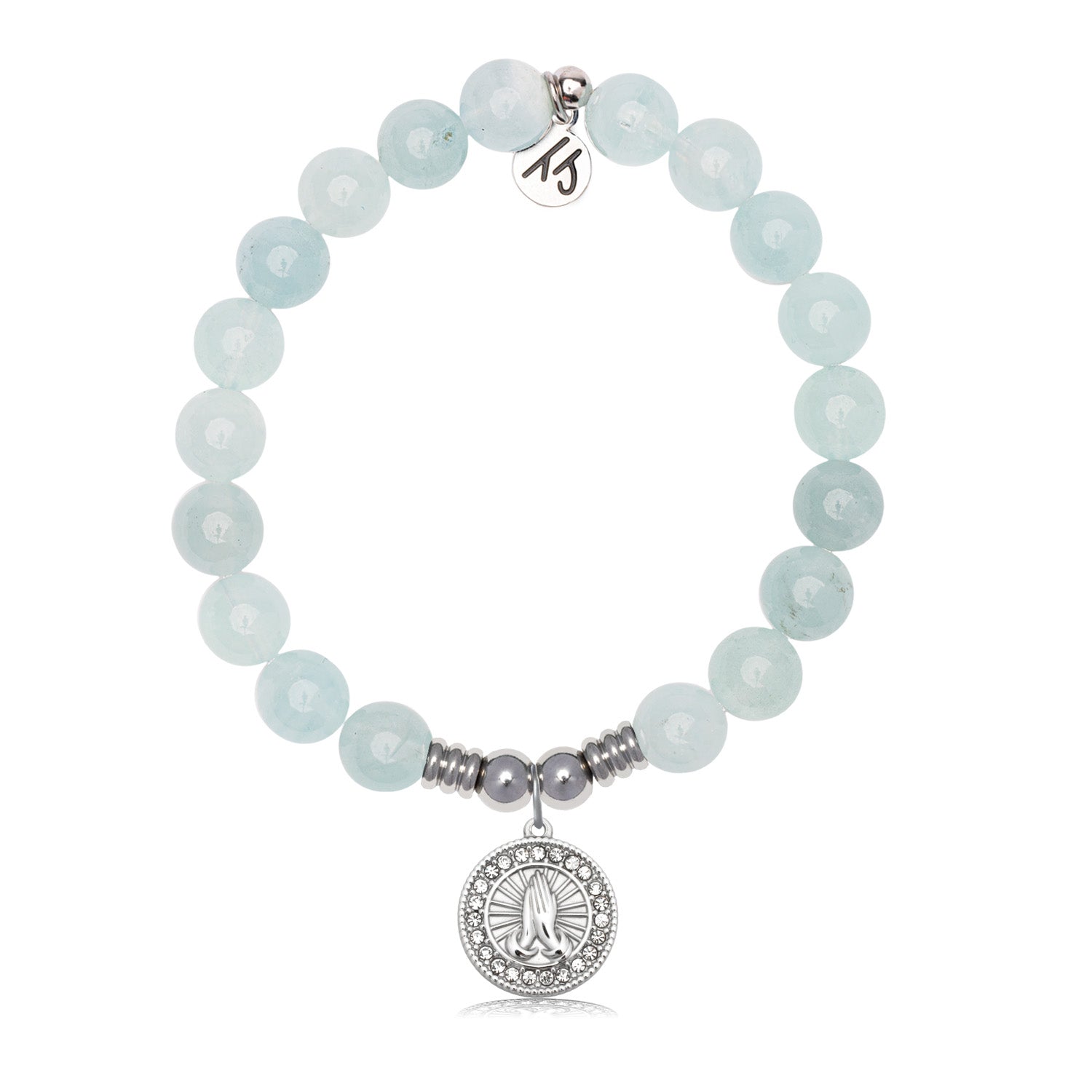 Prayers Charm with Blue Aquamarine Jade Gemstone Bracelet