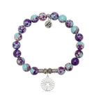 Prayers Collection: Purple Blue Jasper Gemstone Bracelet with Prayers of Luck Sterling Silver Charm