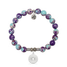 Prayers Collection: Purple Blue Jasper Gemstone Bracelet with Prayers of Strength Sterling Silver Charm