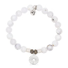Prayers Collection: White Chalcedony Gemstone Bracelet with Prayers of Luck Sterling Silver Charm