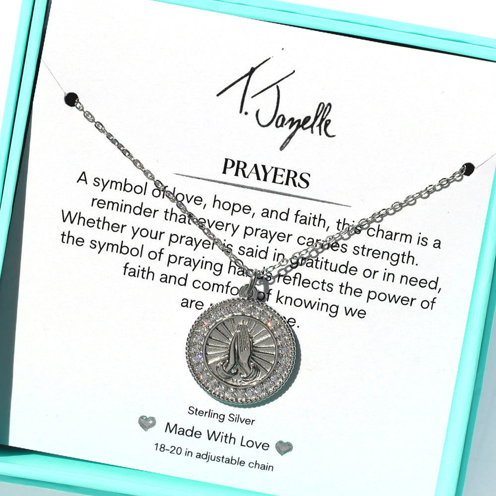 Prayers CZ Sterling Silver Charm Necklace
