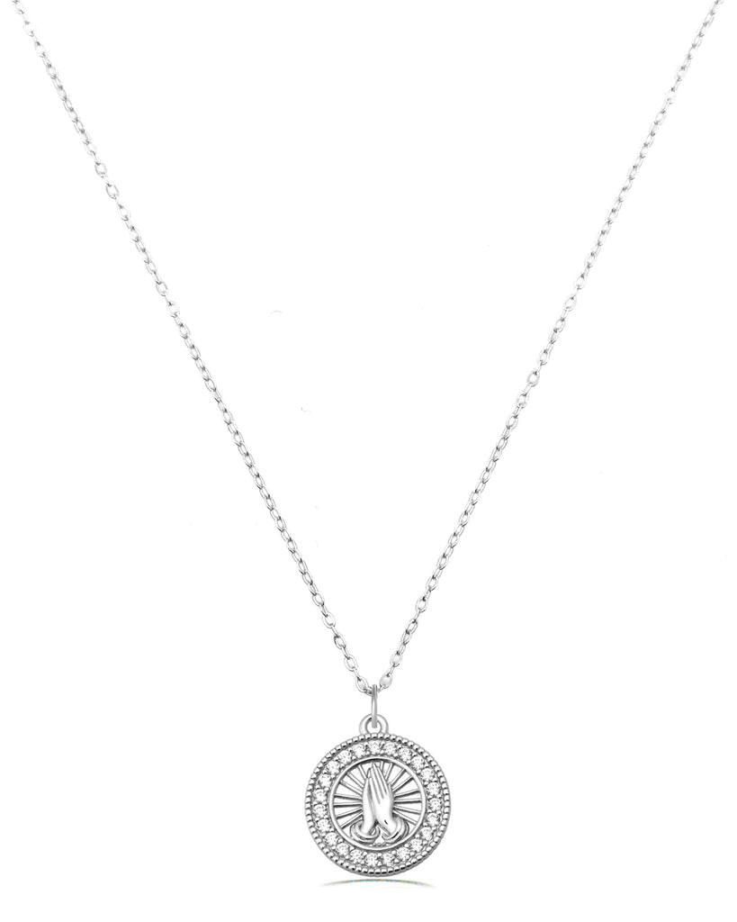Prayers CZ Sterling Silver Charm Necklace