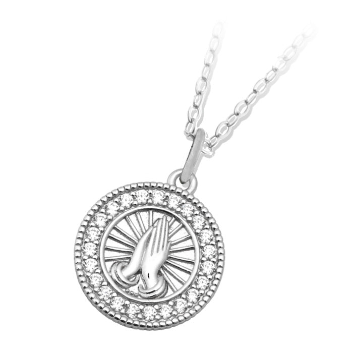 Prayers CZ Sterling Silver Charm Necklace