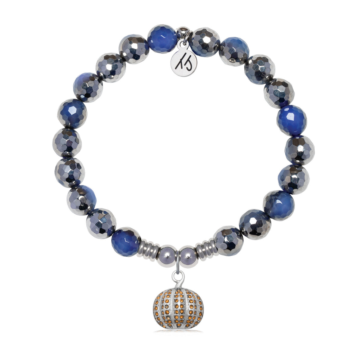 Pumpkin Charm with Silver Dipped Sky Blue Agate Gemstone Bracelet