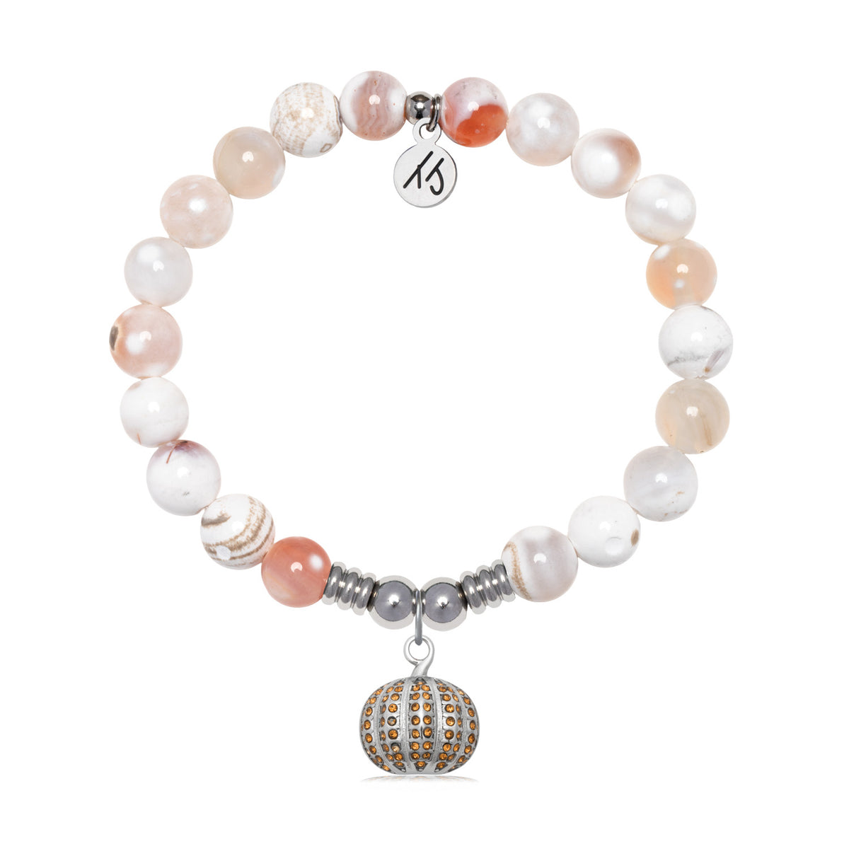 Pumpkin Charm with White Natural Agate Gemstone Bracelet