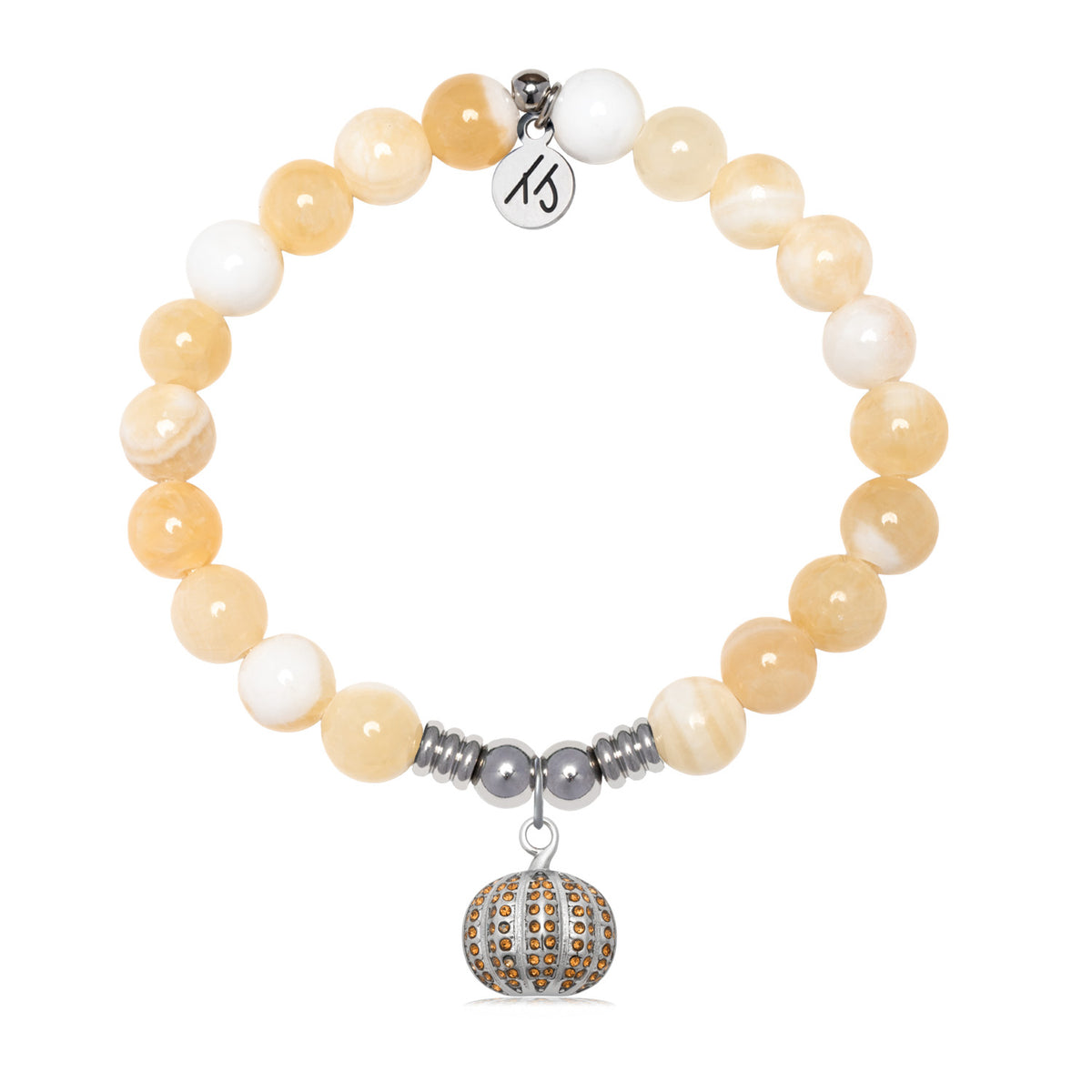 Pumpkin Charm with Yellow White Jade Gemstone Bracelet