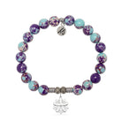Purple Blue Jasper Bracelet with Thank You Flower Sterling Silver Charm
