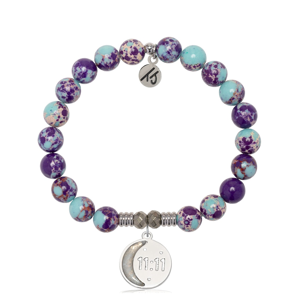 Purple Blue Jasper Gemstone Bracelet with 11:11 Sterling Silver Charm