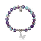 Purple Blue Jasper Gemstone Bracelet with Butterfly Sterling Silver Charm