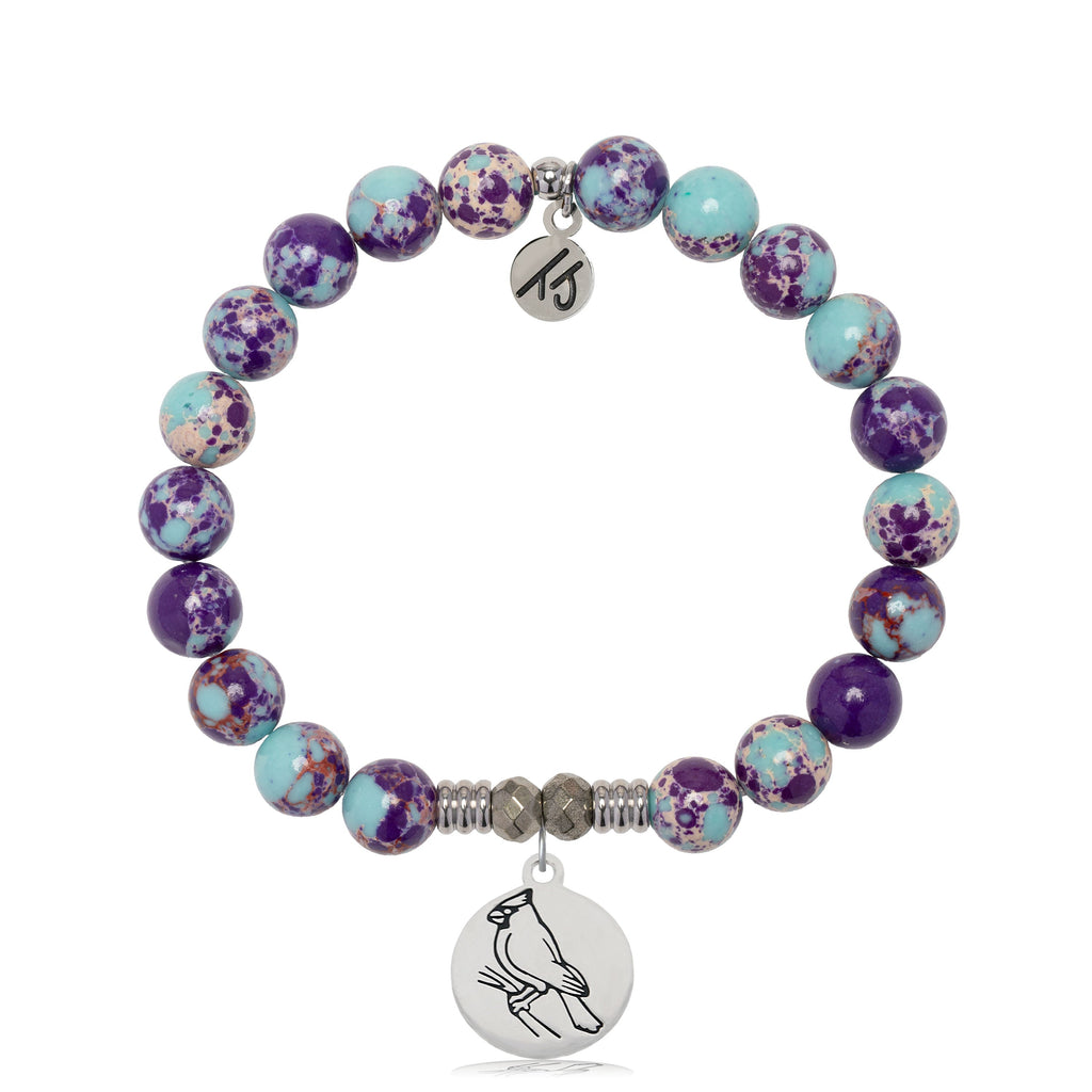 Purple Blue Jasper Gemstone Bracelet with Cardinal Sterling Silver Charm