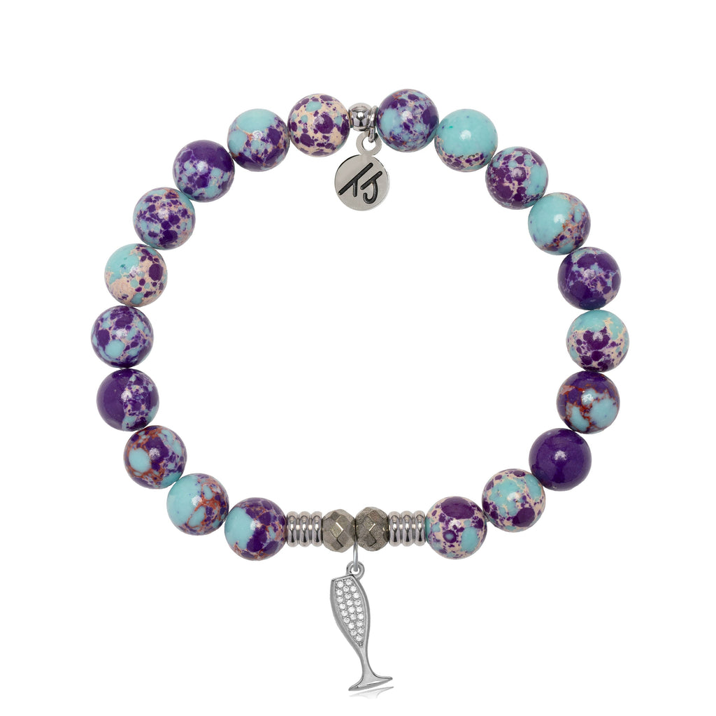 Purple Blue Jasper Gemstone Bracelet with Cheers Sterling Silver Charm