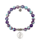 Purple Blue Jasper Gemstone Bracelet with Cherry Blossom Sterling Silver Charm