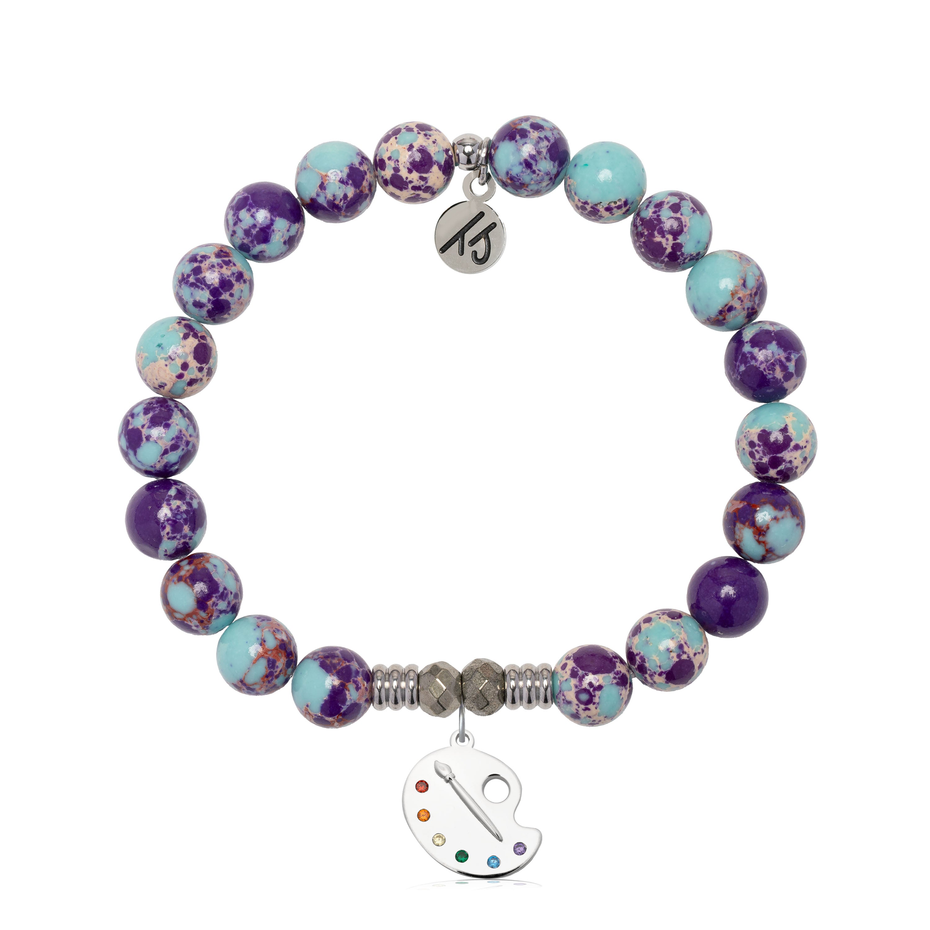 Purple Blue Jasper Gemstone Bracelet with Create Sterling Silver Charm