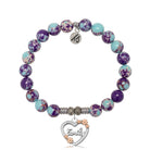 Purple Blue Jasper Gemstone Bracelet with Heart Family Sterling Silver Charm