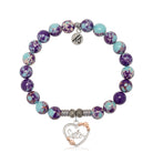 Purple Blue Jasper Gemstone Bracelet with Heart Sister Sterling Silver Charm