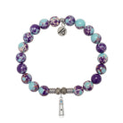 Purple Blue Jasper Gemstone Bracelet with Lighthouse Sterling Silver Charm