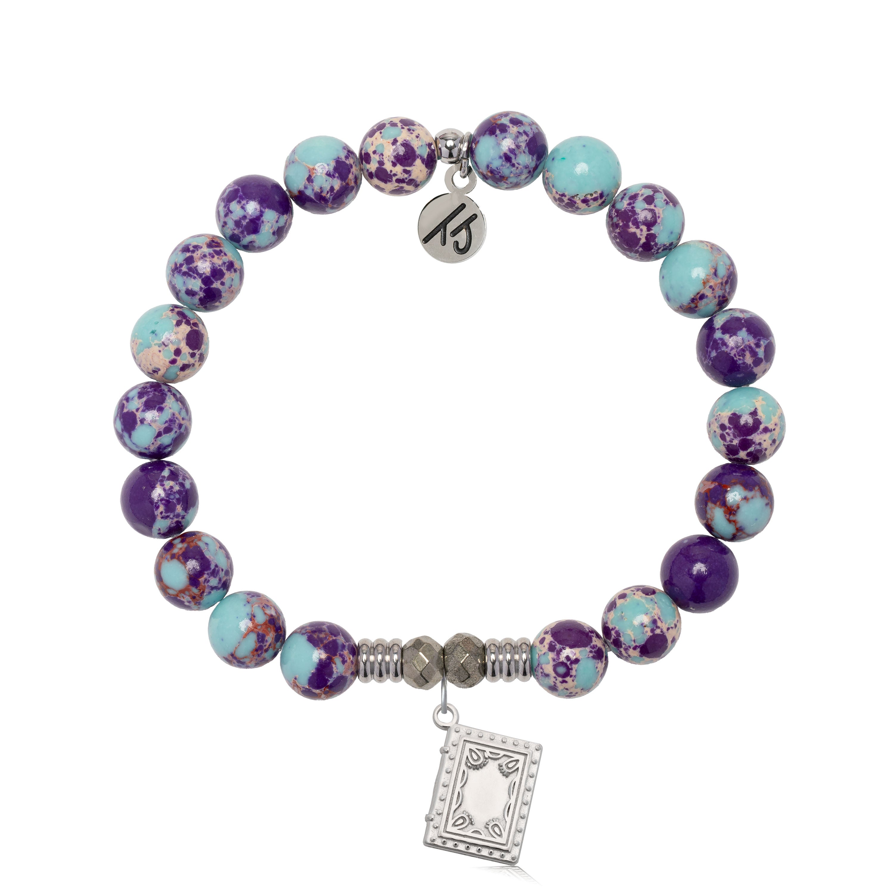 Purple Blue Jasper Gemstone Bracelet with Memories Sterling Silver Charm