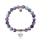 Purple Blue Jasper Gemstone Bracelet with Menorah Sterling Silver Charm