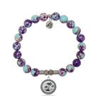 Purple Blue Jasper Gemstone Bracelet with Palm Tree Sterling Silver Charm