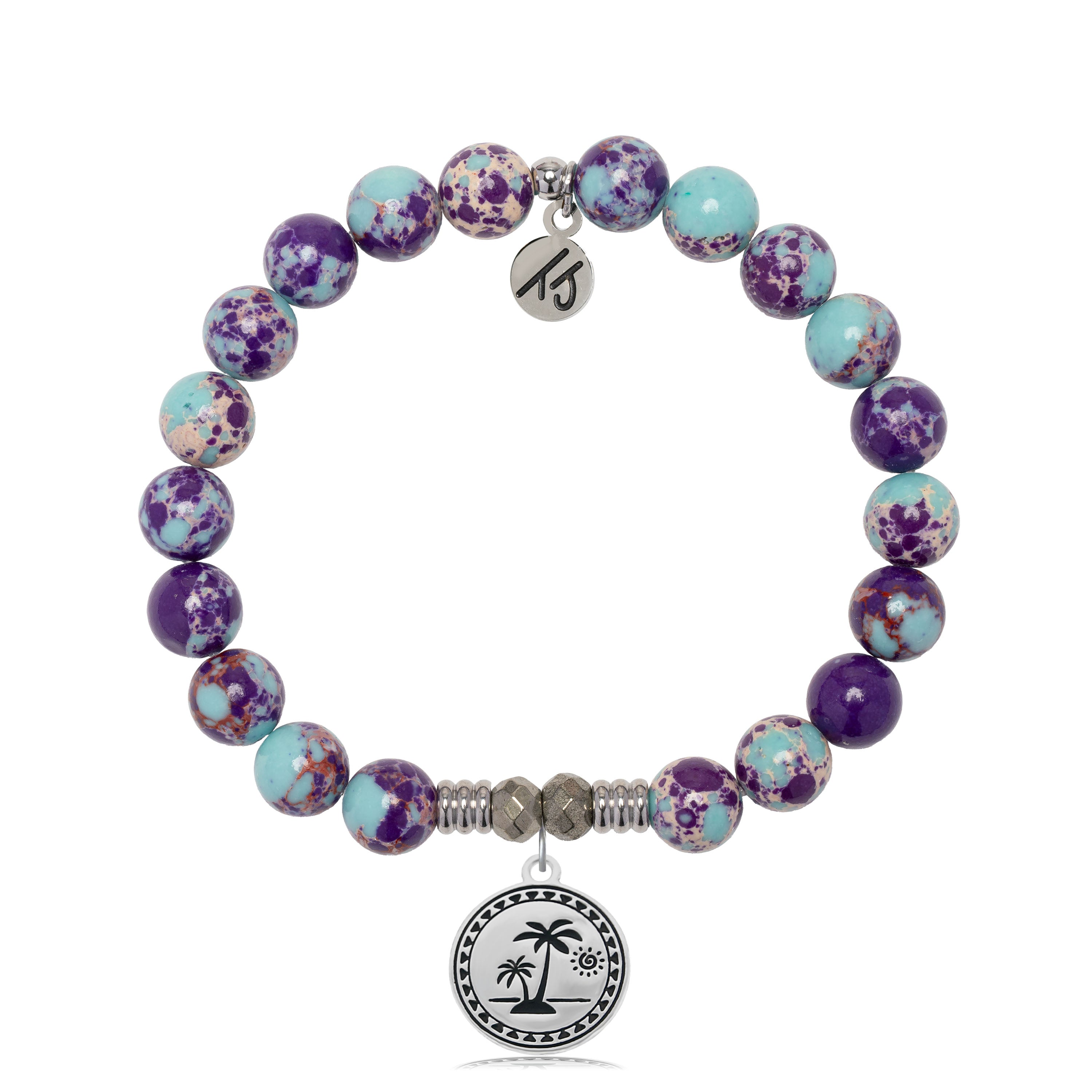 Purple Blue Jasper Gemstone Bracelet with Palm Tree Sterling Silver Charm