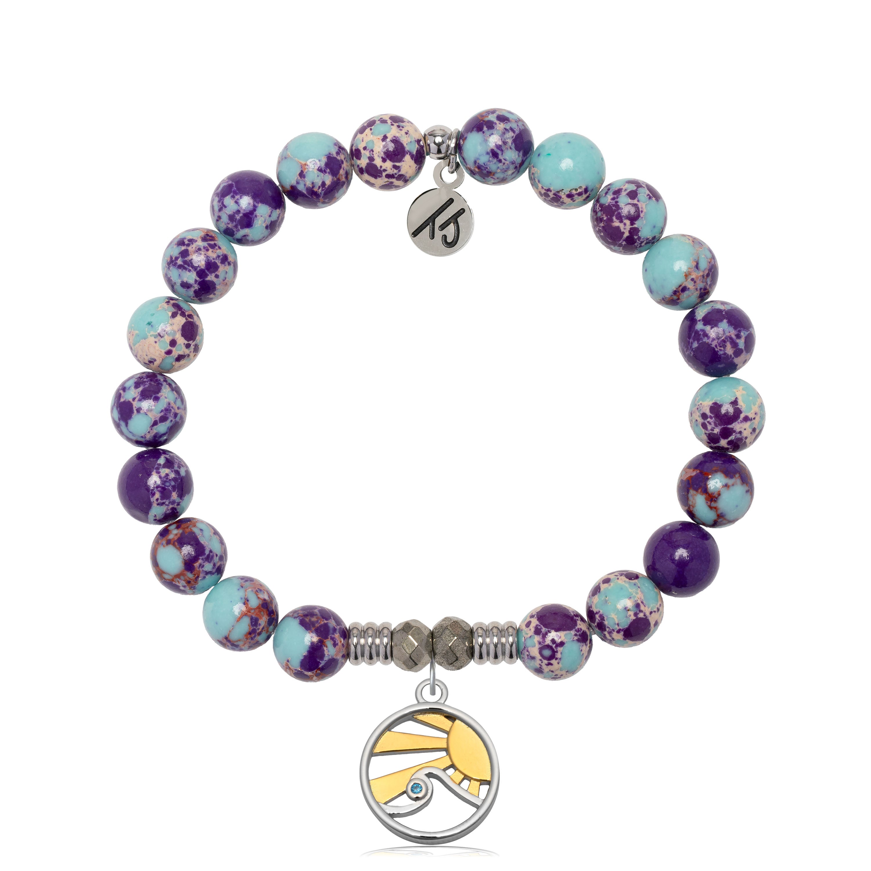 Purple Blue Jasper Gemstone Bracelet with Rising Sun Sterling Silver Charm