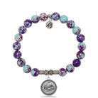 Purple Blue Jasper Gemstone Bracelet with Teacher Sterling Silver Charm
