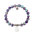 Purple Blue Jasper Gemstone Bracelet with Unbreakable Friendship Sterling Silver Charm