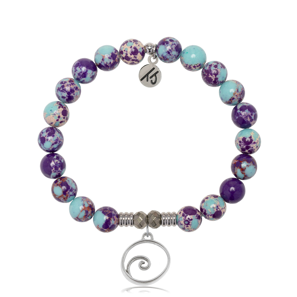 Purple Blue Jasper Gemstone Bracelet with Wave Sterling Silver Charm