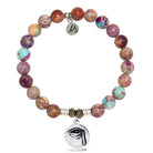Purple Jasper Stone Bracelet with Grad Cap Sterling Silver Charm