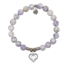 Purple Turquoise Gemstone Bracelet with Family Heart Cutout Sterling Silver Charm