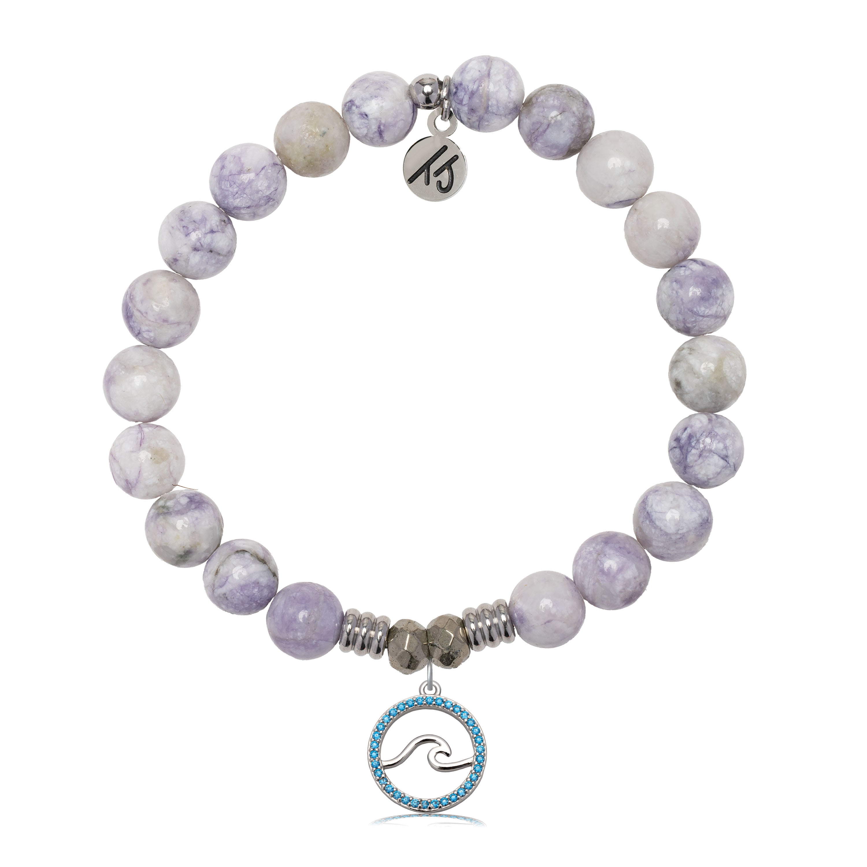 Purple Turquoise Gemstone Bracelet with Serenity Wave Sterling Silver Charm
