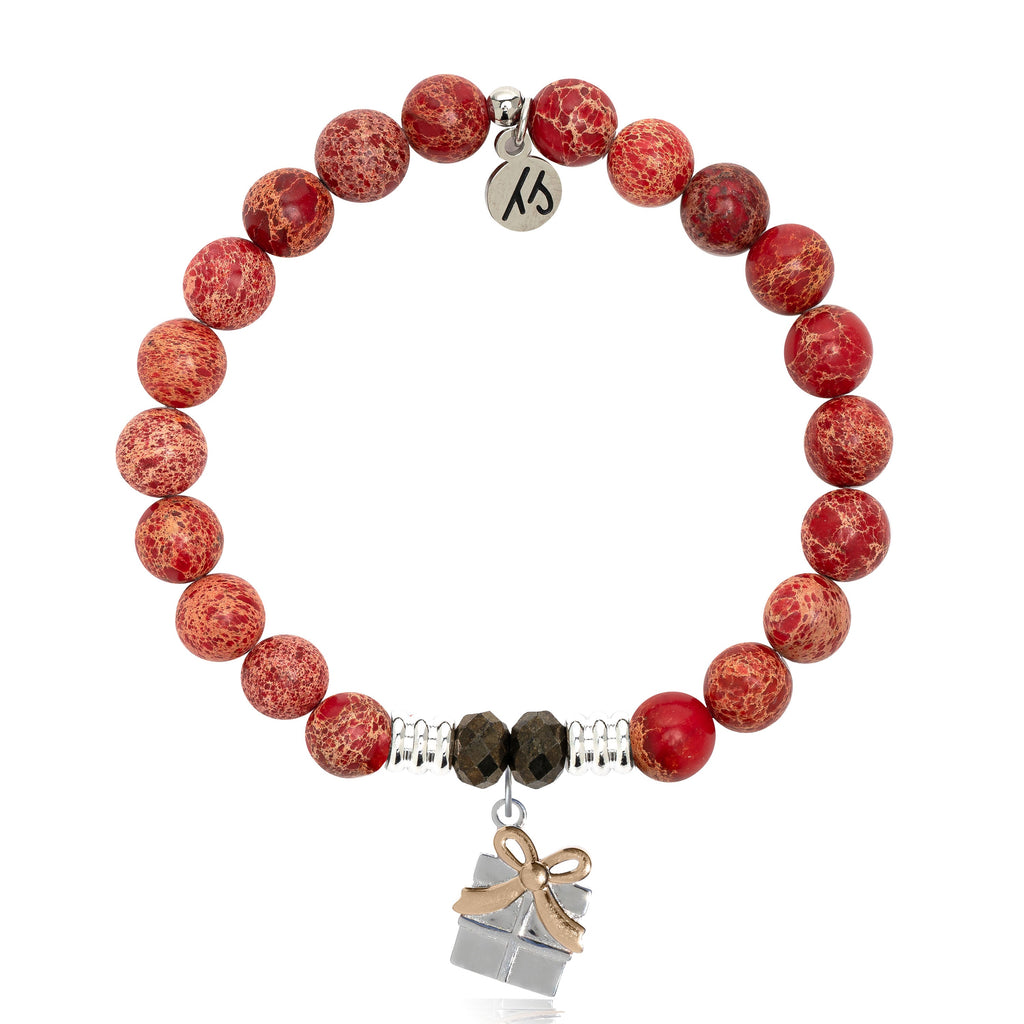 Red Jasper Gemstone Bracelet with Present Sterling Silver Charm
