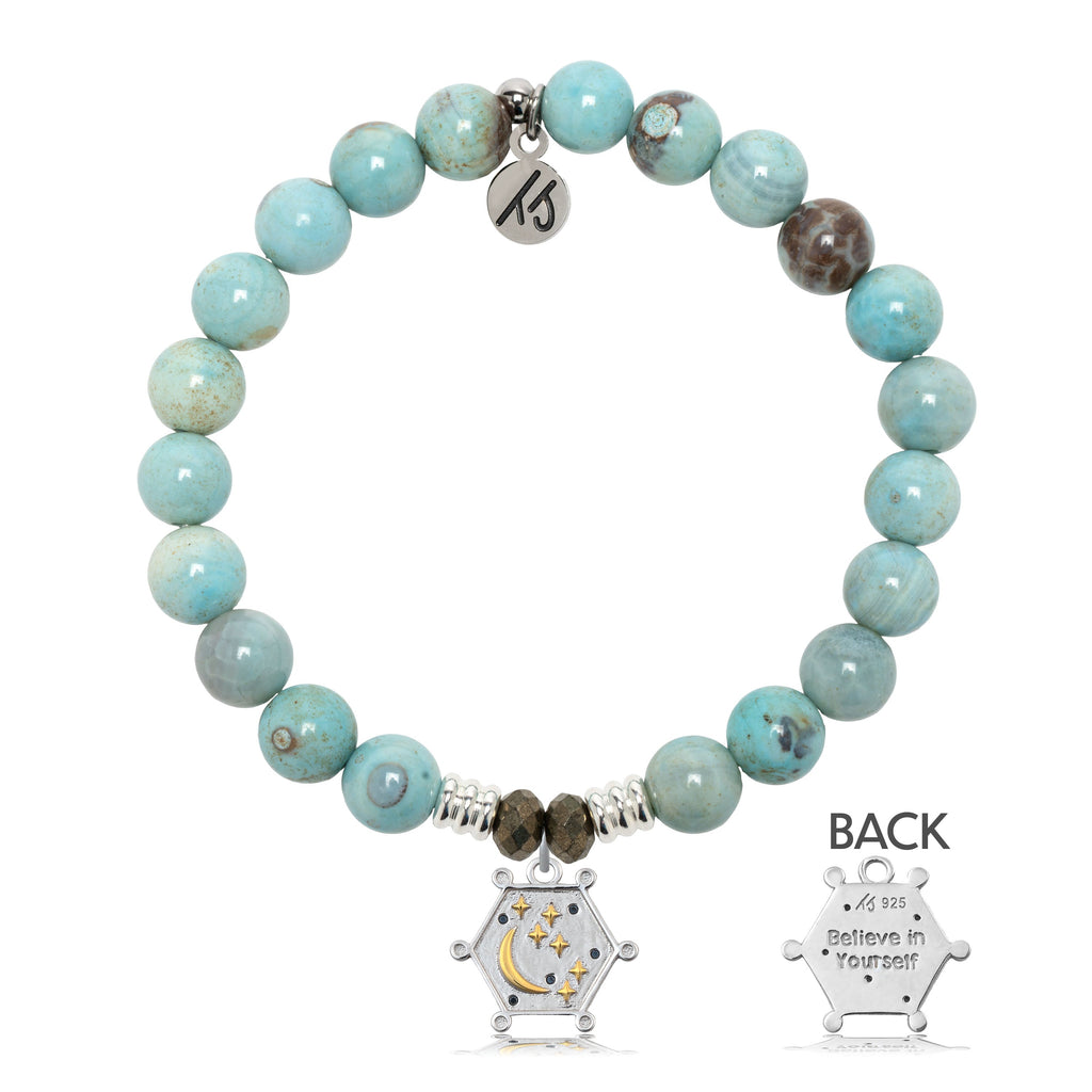 Robins Egg Agate Gemstone Bracelet with Believe in Yourself Sterling Silver Charm