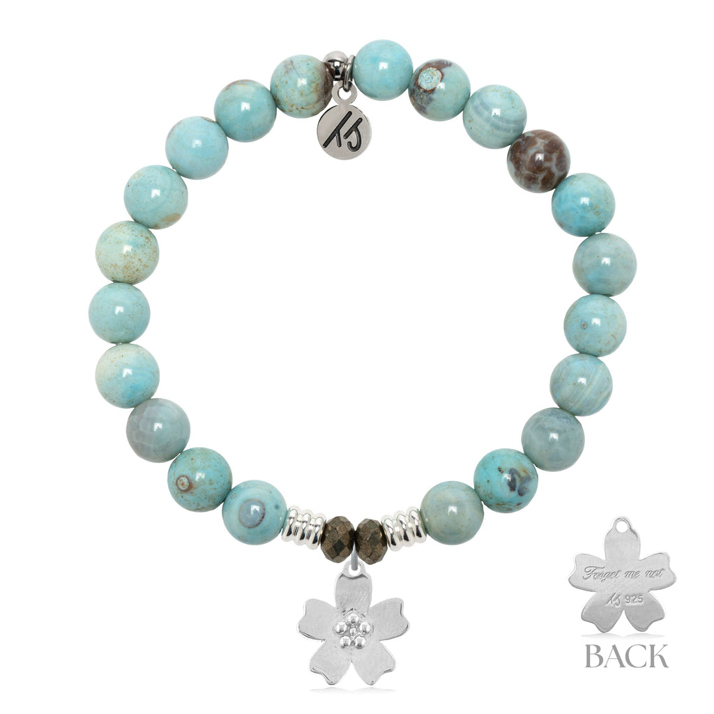 Robins Egg Agate Gemstone Bracelet with Forget Me Not Sterling Silver Charm