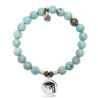 Robins Egg Agate Gemstone Bracelet with Grad Cap Sterling Silver Charm