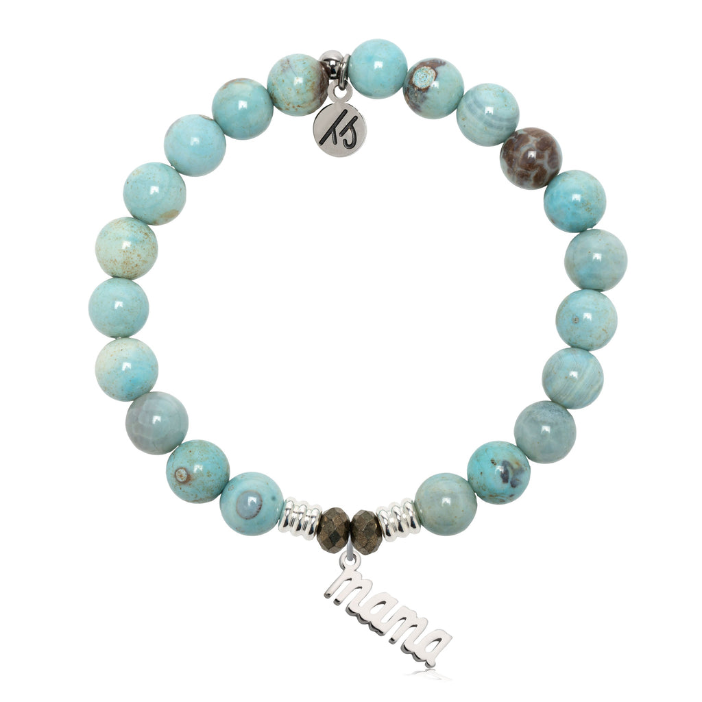 Robins Egg Agate Gemstone Bracelet with Mama Sterling Silver Charm