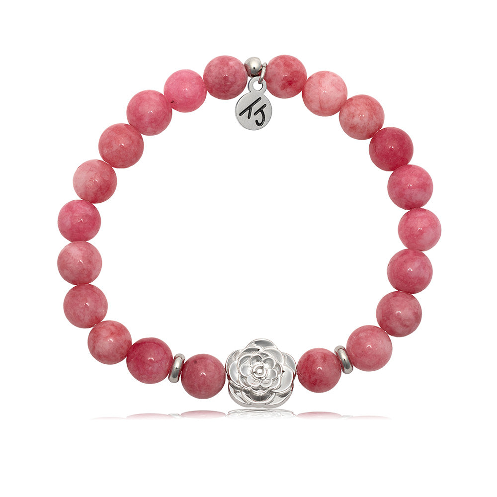 Rose Collection- Pink Jade Bracelet with Sterling Silver Rose Bead