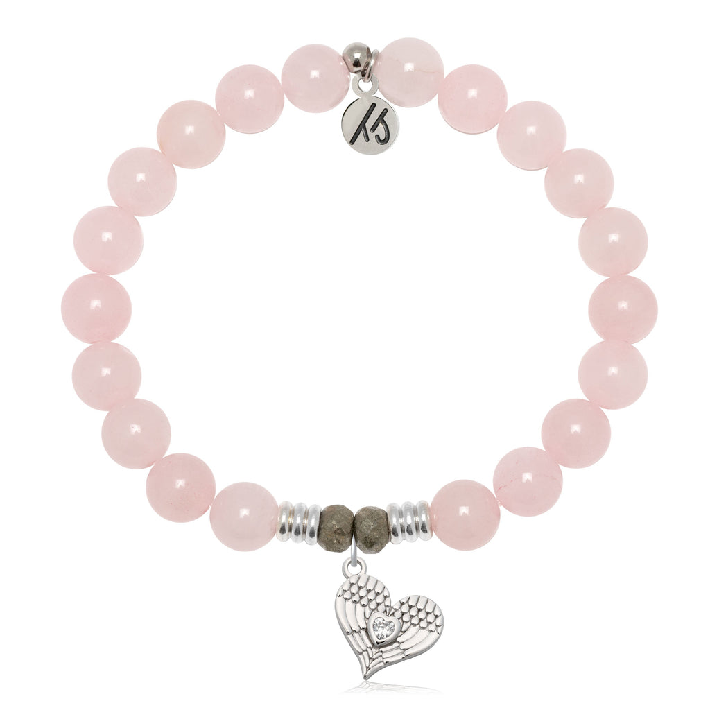 Rose Quartz Gemstone Bracelet with Angel Love Sterling Silver Charm