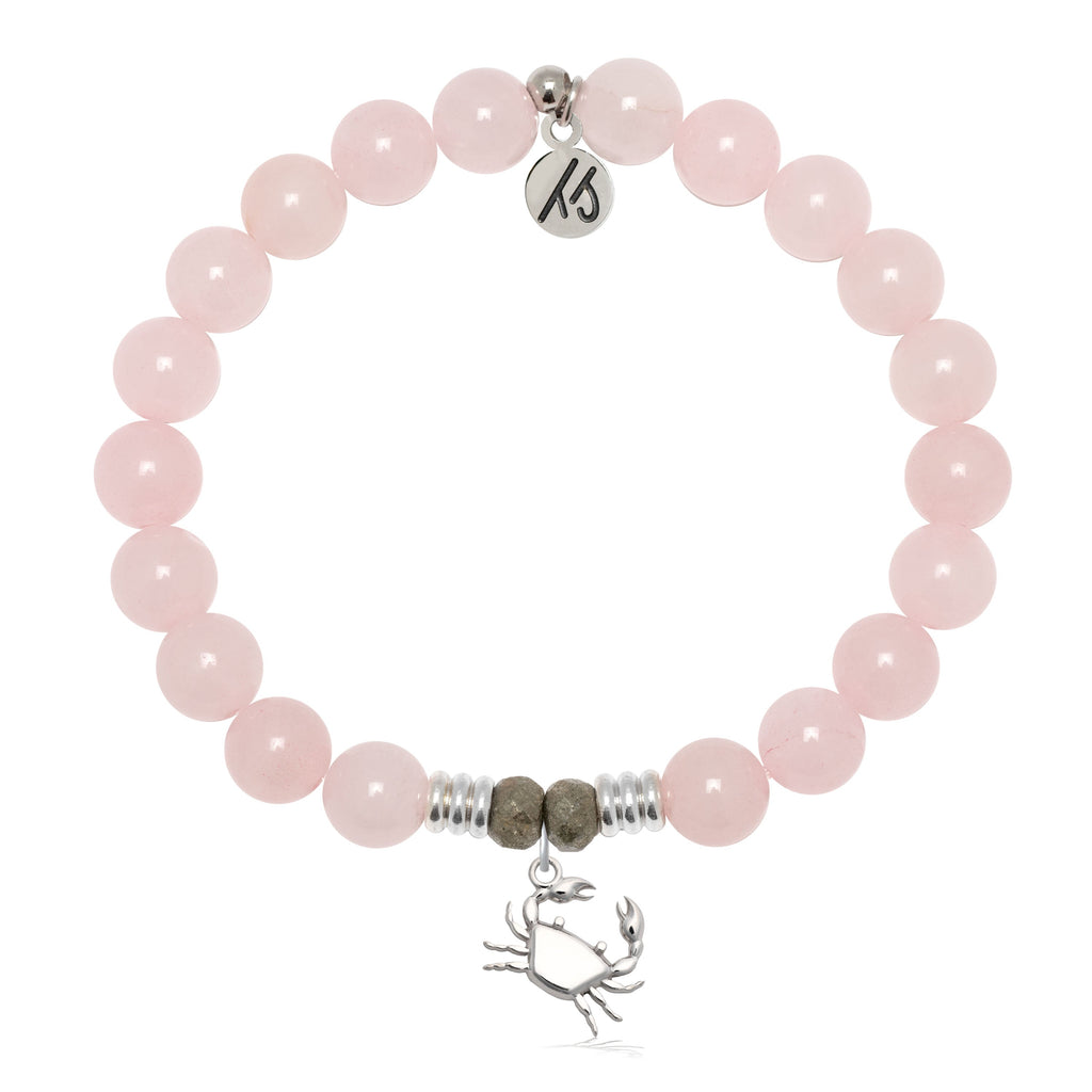 Rose Quartz Gemstone Bracelet with Crab Sterling Silver Charm