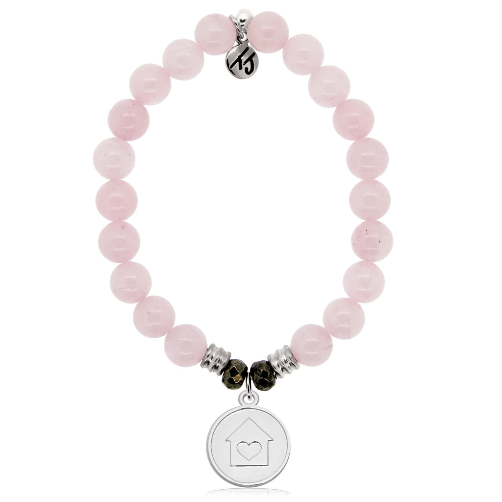 Rose Quartz Gemstone Bracelet with Home is Where the Heart Is Sterling Silver Charm
