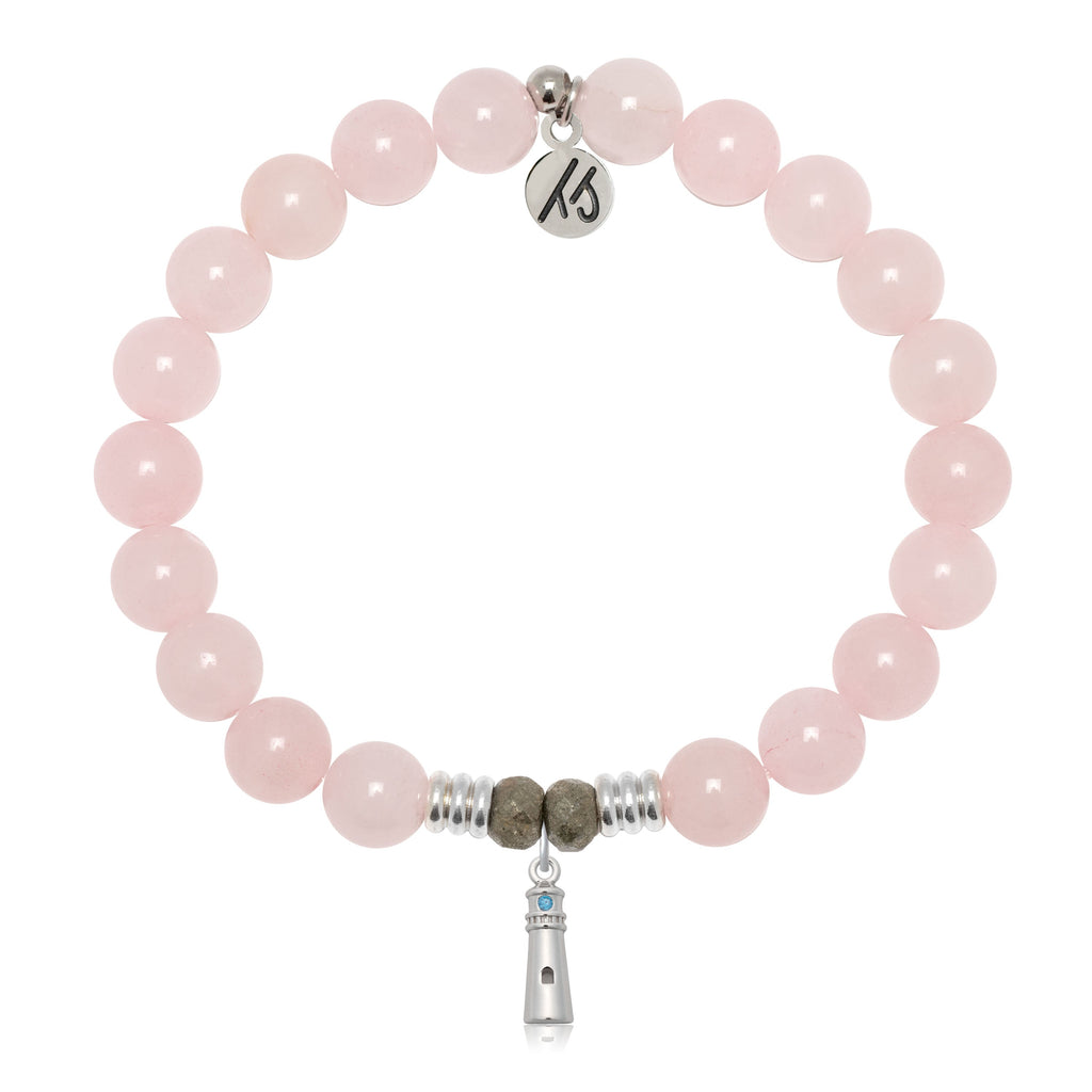 Rose Quartz Gemstone Bracelet with Lighthouse Sterling Silver Charm