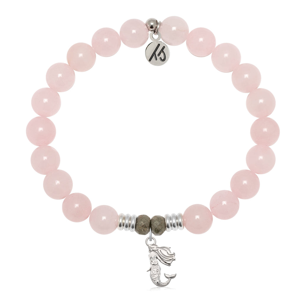 Rose Quartz Gemstone Bracelet with Mermaid Cutout Sterling Silver Charm