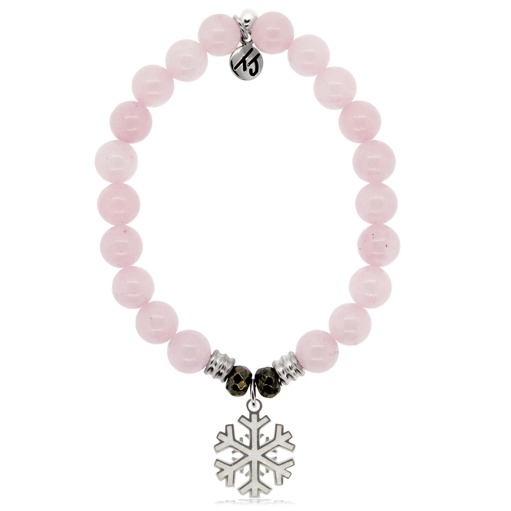 Rose Quartz Gemstone Bracelet with Snowflake Opal Sterling Silver Charm